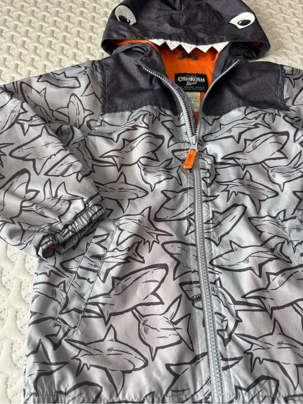 OshKosh B'gosh Gray Shark Hooded Jacket with Orange Lining